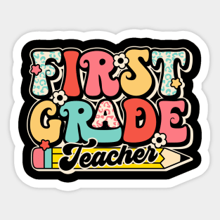 Retro First Grade Teacher Flower Back To School For Boys Girl Sticker